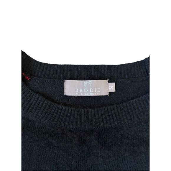 Brodie Cashmere Rainbow Stripe Crewneck Sweater size M Black - Picture 3 of 7